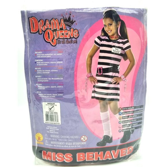 Rubie's Miss Behaved Costume Pink Prisoner Convict Striped Dress Punk Halloween - Picture 1 of 2